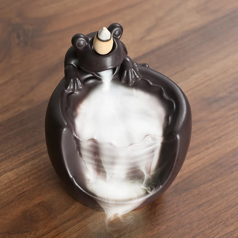 Home Ornaments Hanmade Ceramic Waterfall Backflow Incense Purple Clay Holder Censer