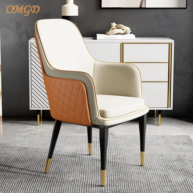 OMGD Italian Light Luxury Dining Chair Modern Simple Household Reclining Chair Sub Senior Hotel Reception Negotiation Chair