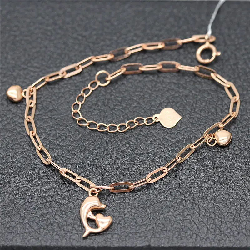 585 Purple Gold bangles Creative Plated 14K Rose Gold Dolphin bracelet for women Simple Fashion Charm Party Jewelry Gift