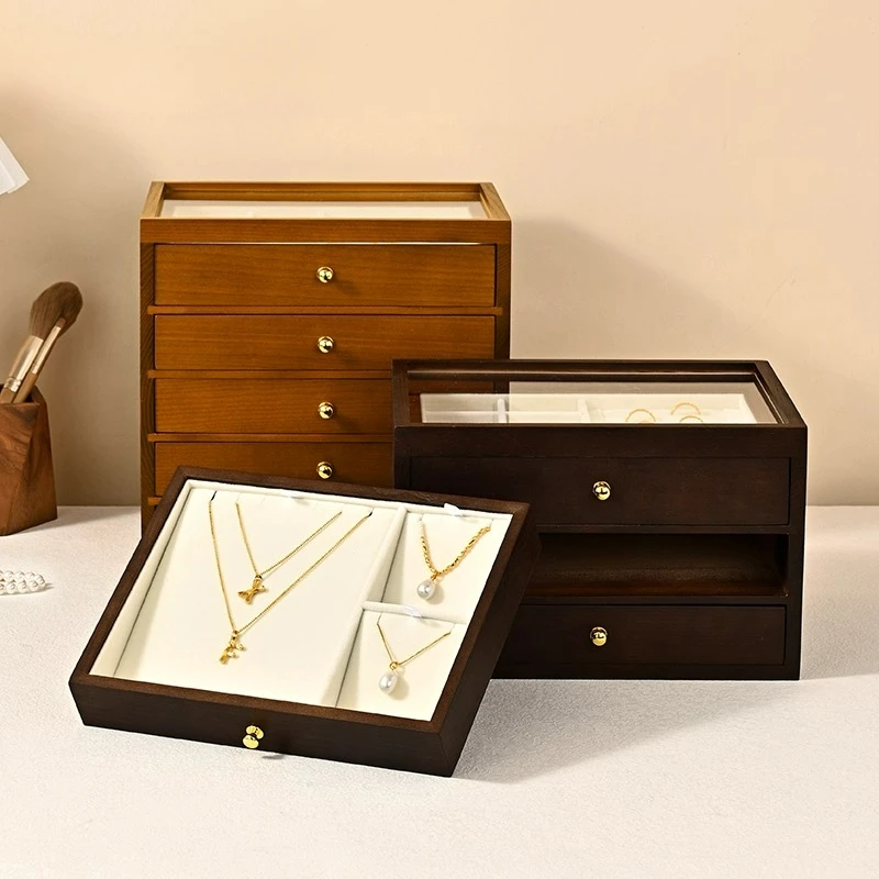 Solid Wood Jewelry Storage Box Ring Bracelet Accessories Organizer Multi-layer Jewelry Box