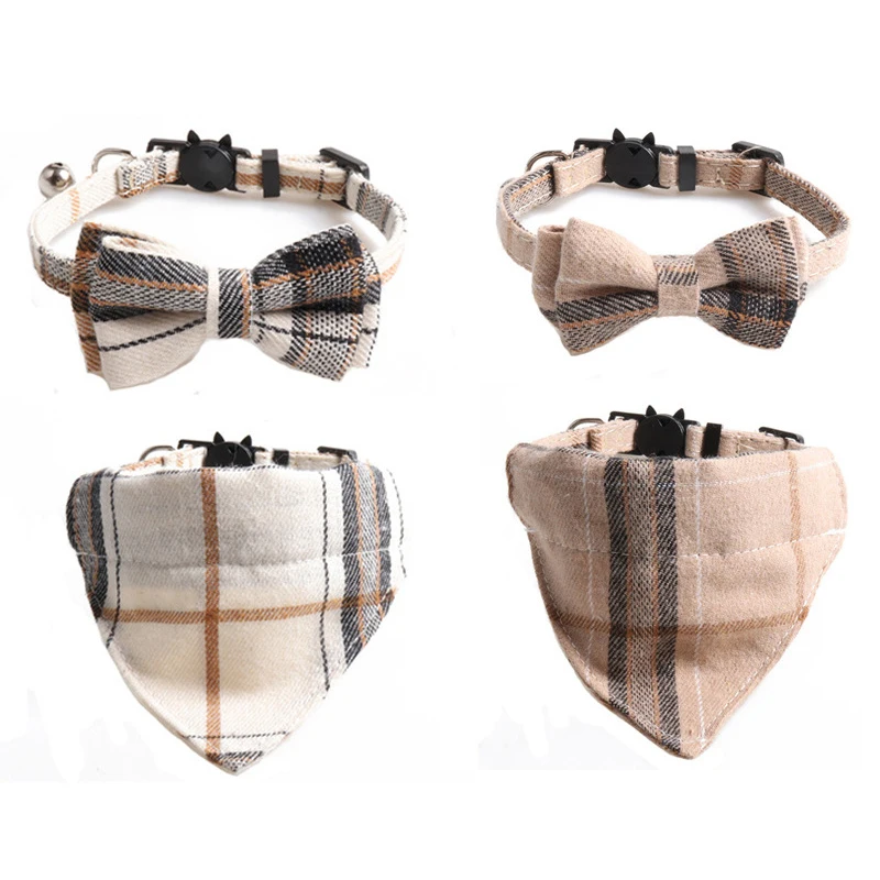 Plaid Huisdieren Kat Kraag Accessoires Verstelbare Kitten Slabbetjes Leuke Strik Chihuahua Bandana Veiligheidsgesp Puppy Konijnen Ketting