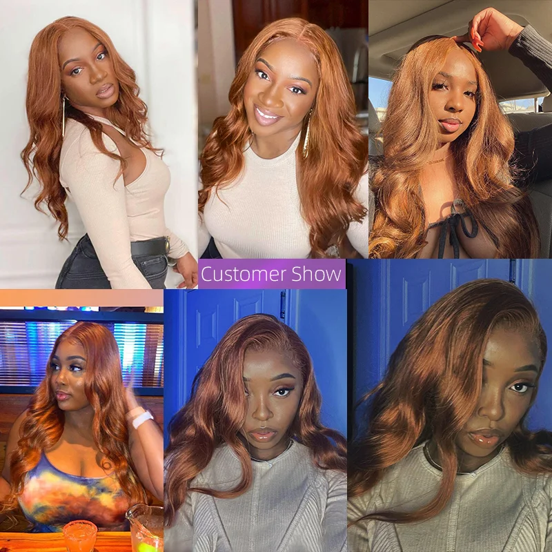 28 30 Inch Body Wave Bundles With Frontal Ginger Brown Transparent Lace Frontal with Bundles Brazilian Bundles With Frontal