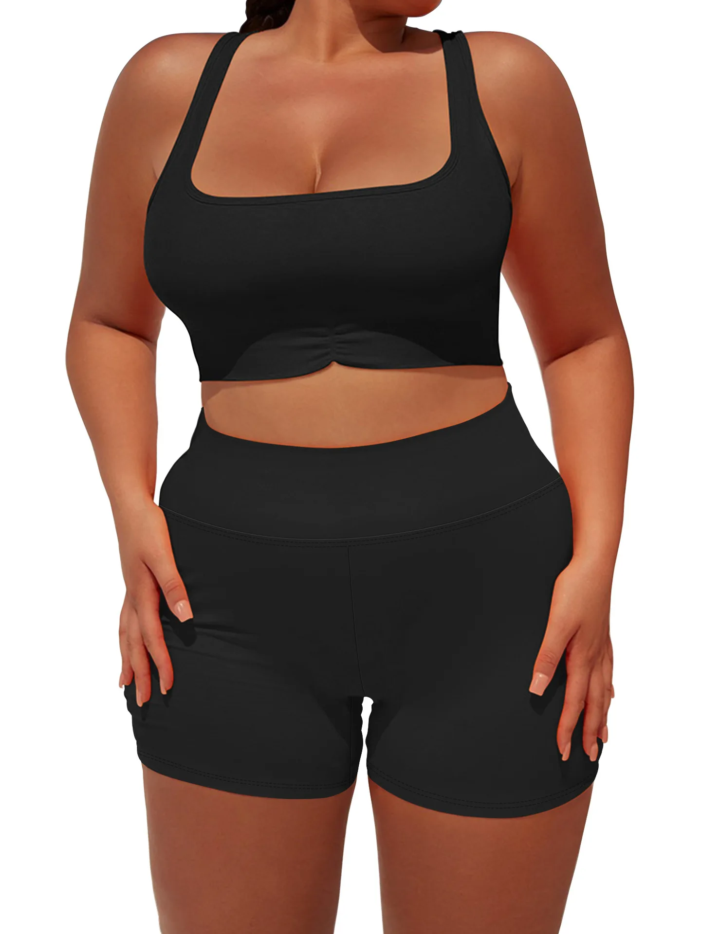 Yoga-Shorts in Übergröße für Damen, hohe Taille, Seitentasche, Workout, Laufhose, dehnbar, sportlich, Sommermode, schmale Shorts – Detail 14
