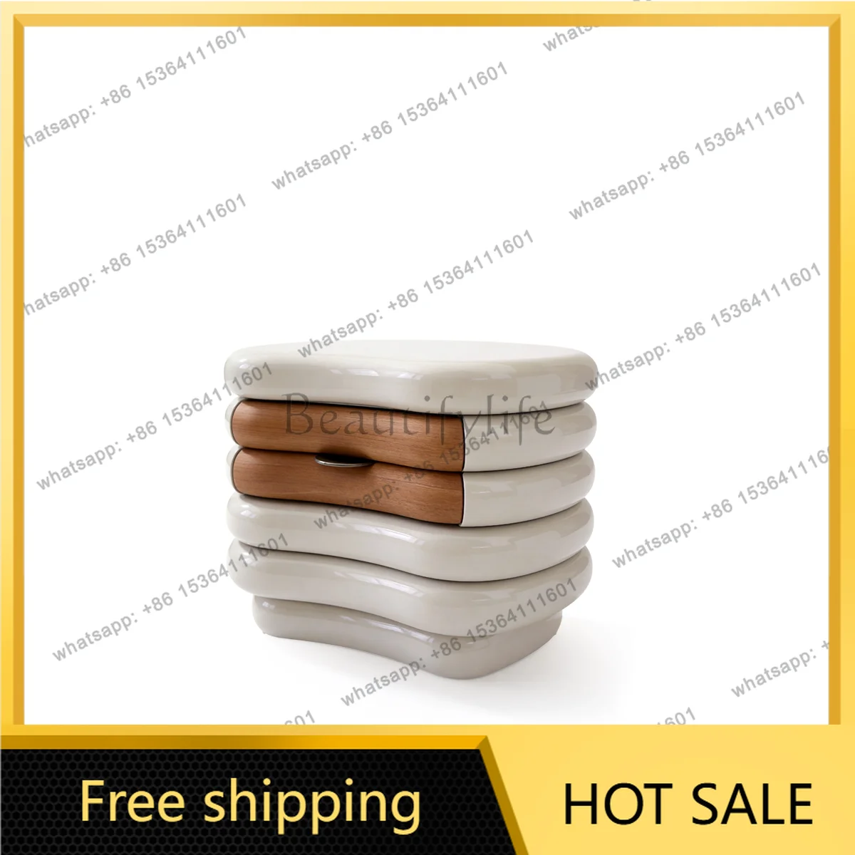 YJ French Cream‑Style Lacquered Nightstand Luxury Designer Creative Storage Bedside Cabinet For Bedroom