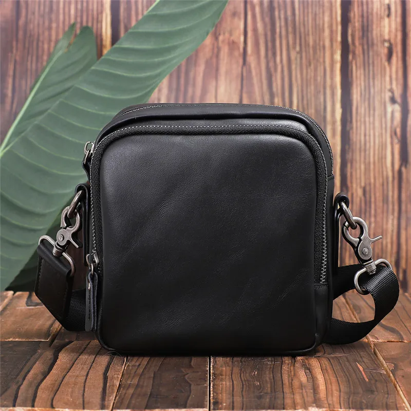 Vintage Brown Men's Waist Packs Genuine Cowhide Leather Leisure Crossbody Shoulder Square Bag 2024 Double Zipper Belt Purse