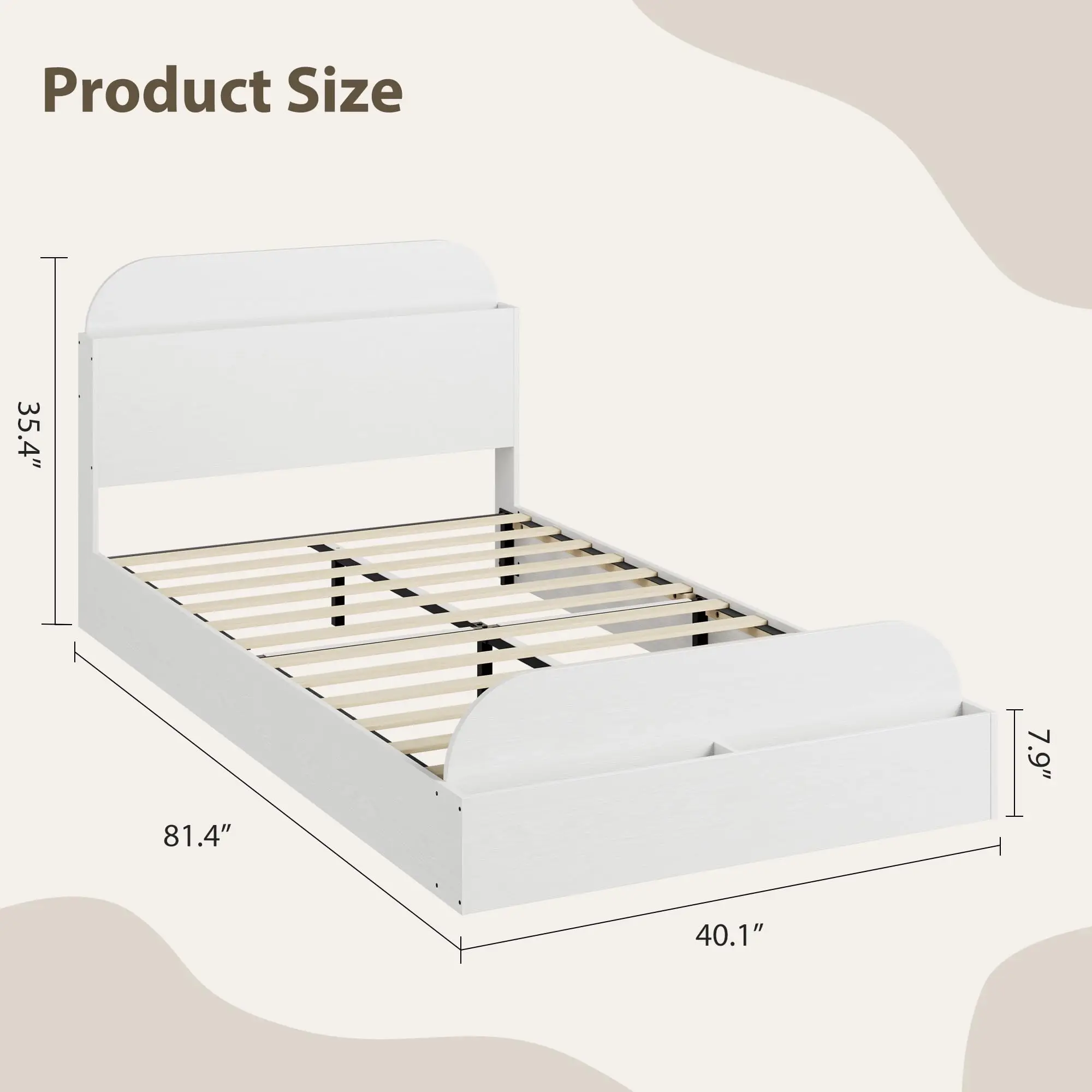 Twin/Full Low Platform Bed Frame with Storage Headboard & Raised Footboard – Solid Wood Floor Bed, Heavy-Duty Slats, No Box Spring Needed