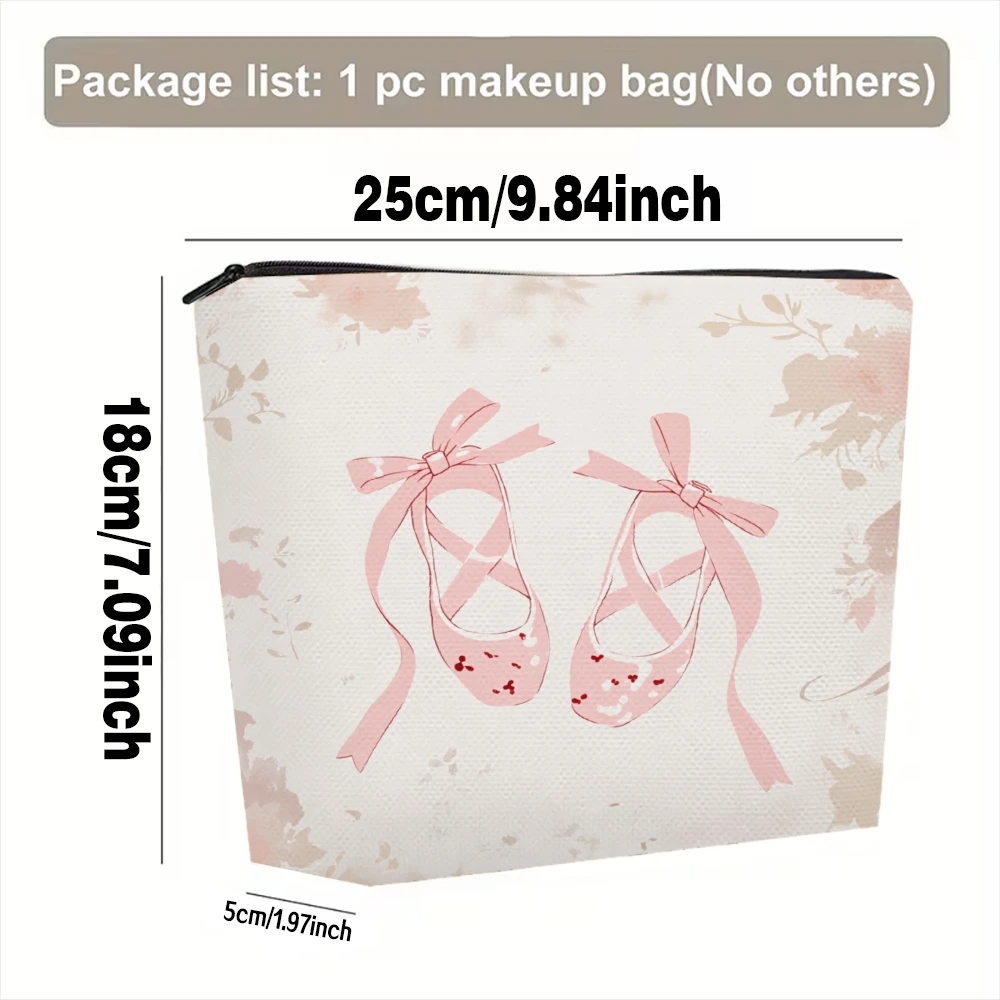 Ballet Shoes Pink Ribbon Floral Makeup Bags for Girls Cosmetic Pouch Toiletry Bag Pencil Case Travel Storage