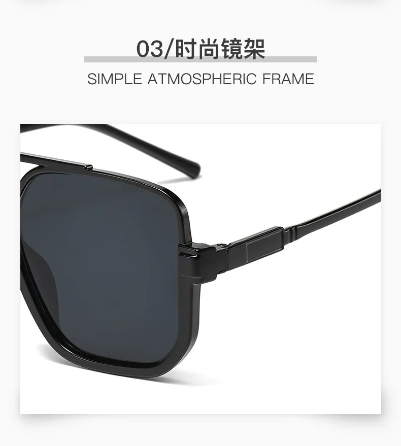 Retro Big Half Frame Damen Quadratische Sonnenbrille Schwarz Rund Coole Herren Sonnenbrille Einteilige Designer Pilot Sonnenbrille für Damen – Detail 12