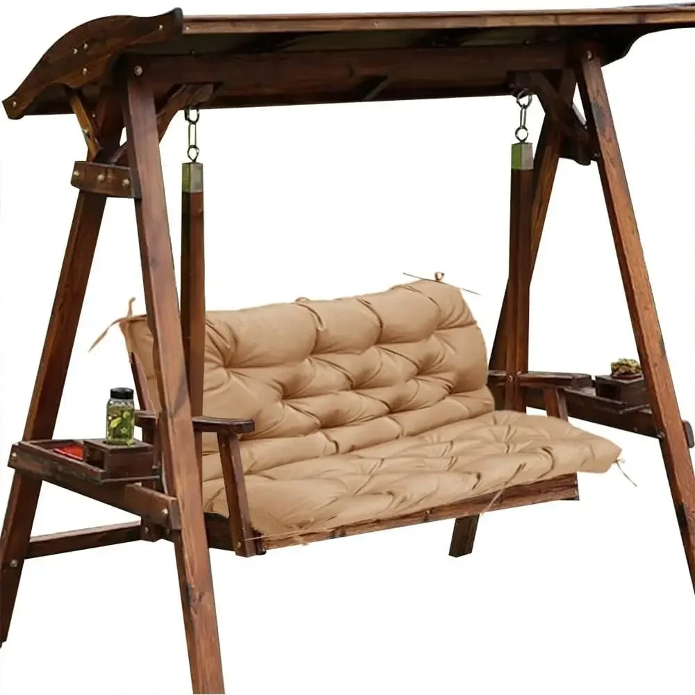 Waterproof Outdoor Swing Cushion with Backrest for 2-3 Seater Bench, 60x40 Inch, Khaki