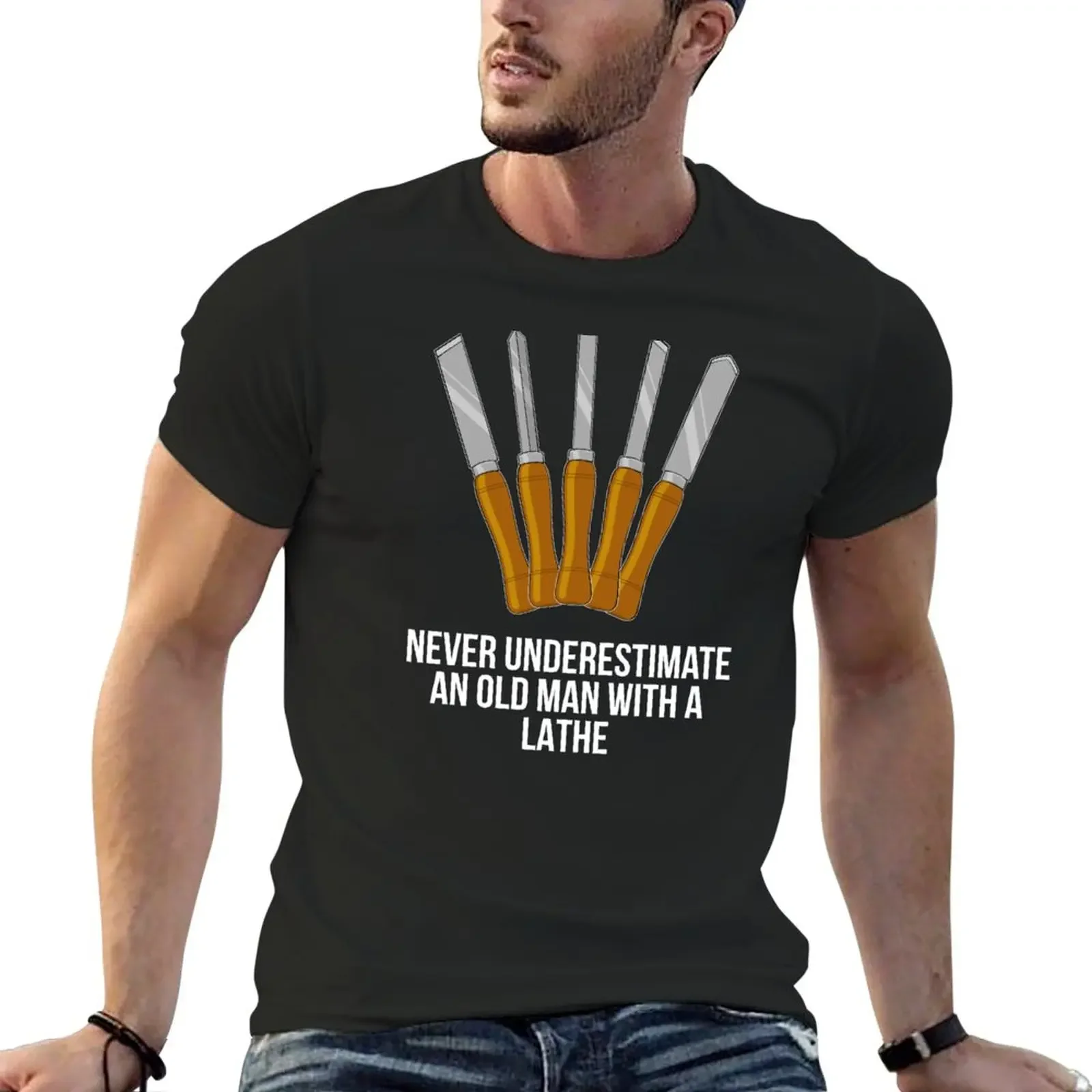 New Old Man Woodworker Woodturning graphic T-Shir black  shirs vinage clohes Tee shir plain   shirs men