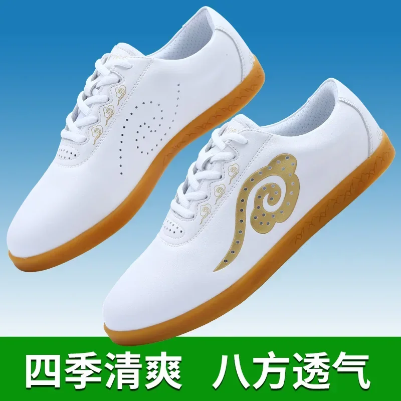 Cow Leather Women Unisex Tai Chi Martial Arts Wushu Shoes Chinese Style Jogger Casual Workout Fitness Wing Chun Taewondo Sneaker