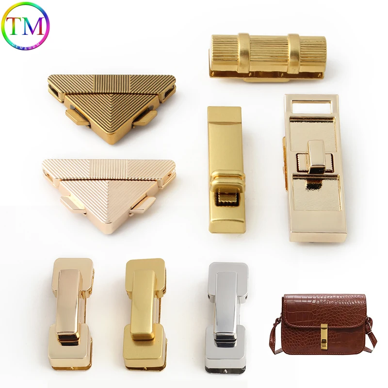 Stain Gold Triangle Metal Closure Clasp Turn Locks Clasp Twist Lock For DIY Handbag Craft Bags Purse Luggage Hardware Parts