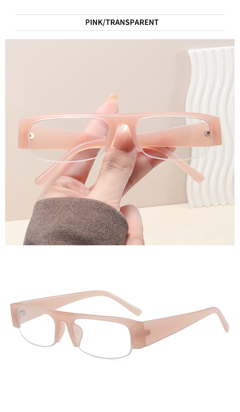 SO&EI Metallscharniere Kleine Rechteckige Damen-Sonnenbrille Vintage Klare Gläser Herren Halbrahmen-Brillen UV400 – Detail 13