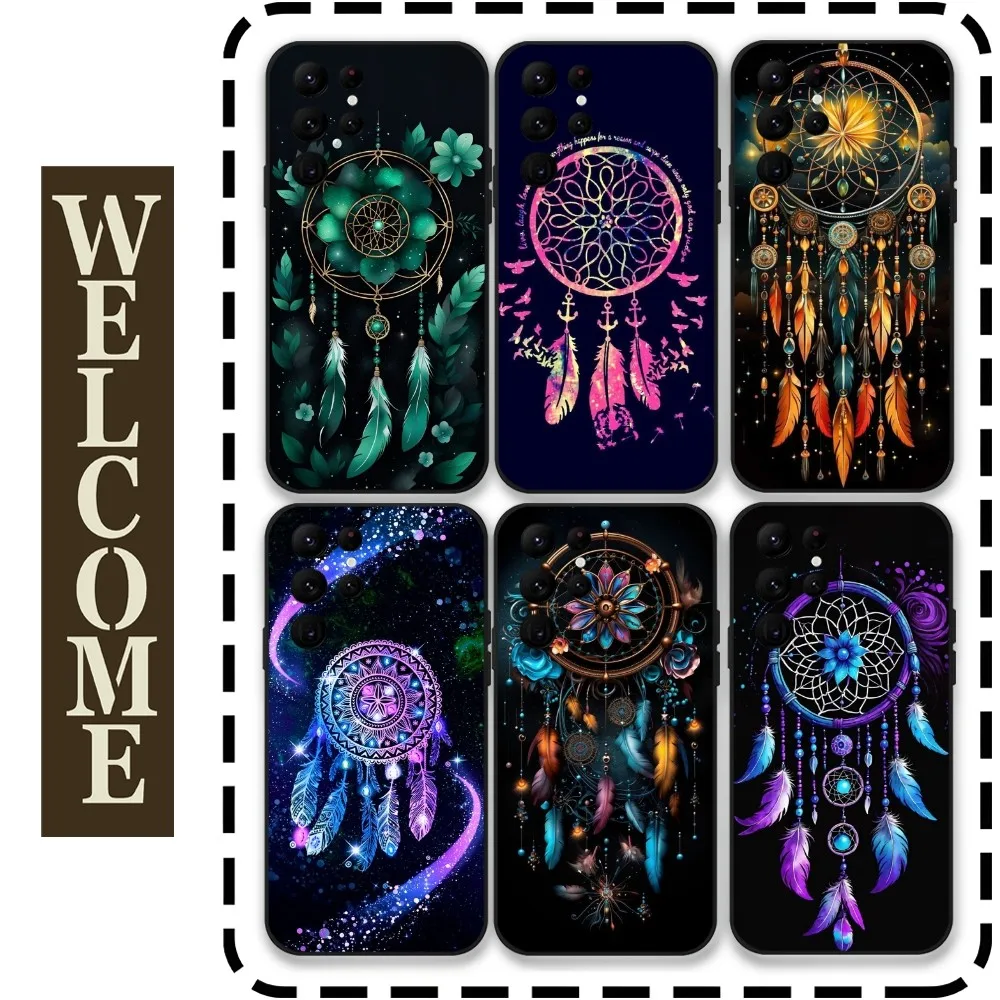 

Retro Feather Dreamcatcher Phone Case for Samsung Galaxy S24 Ultra S22 S23 Ultra S21 S20 5G Protective Silicone TPU Funda