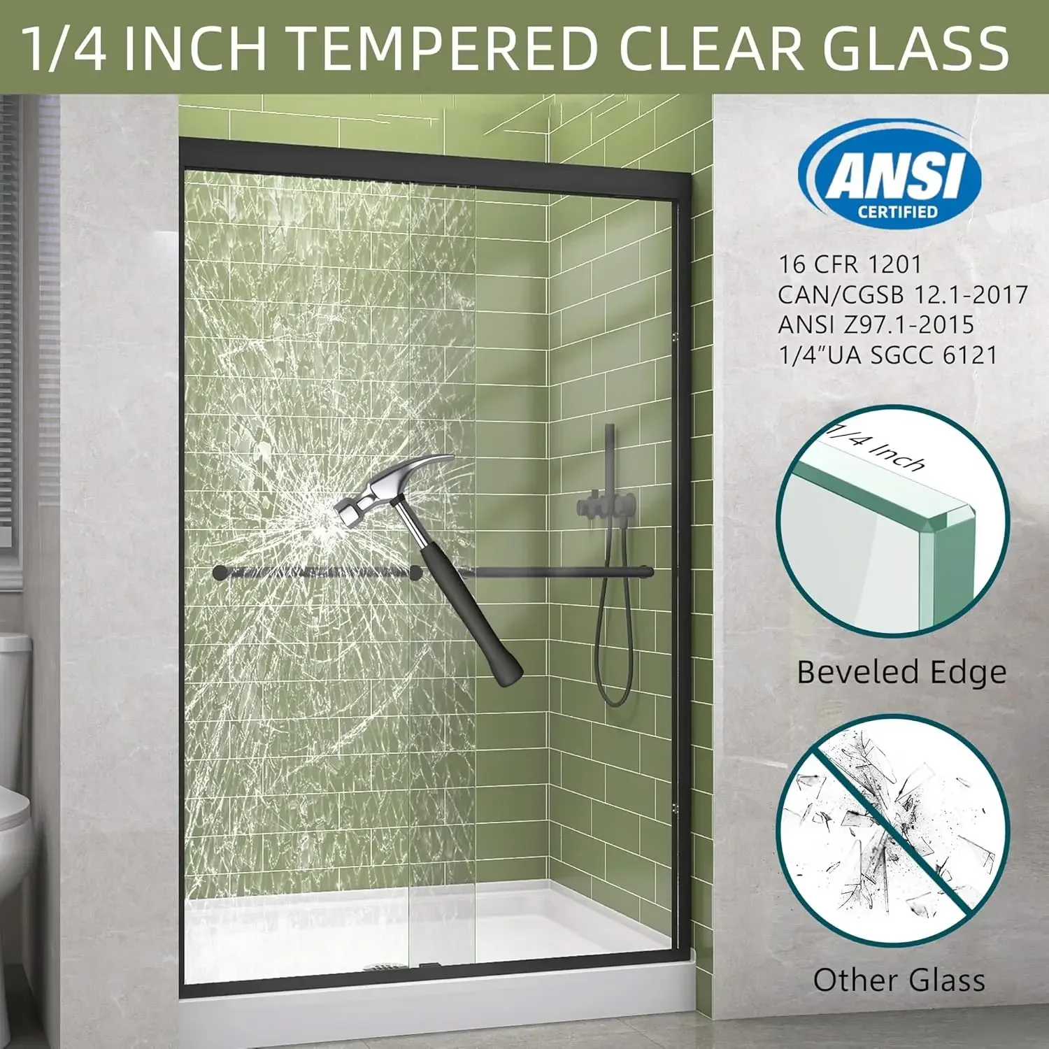 

Shower Door Double Sliding 57-60 in. W x 72 in. H Semi-Frameless Bypasss Bathroom Glass Shower Sliding Doors,1/4 inch Clear Temp