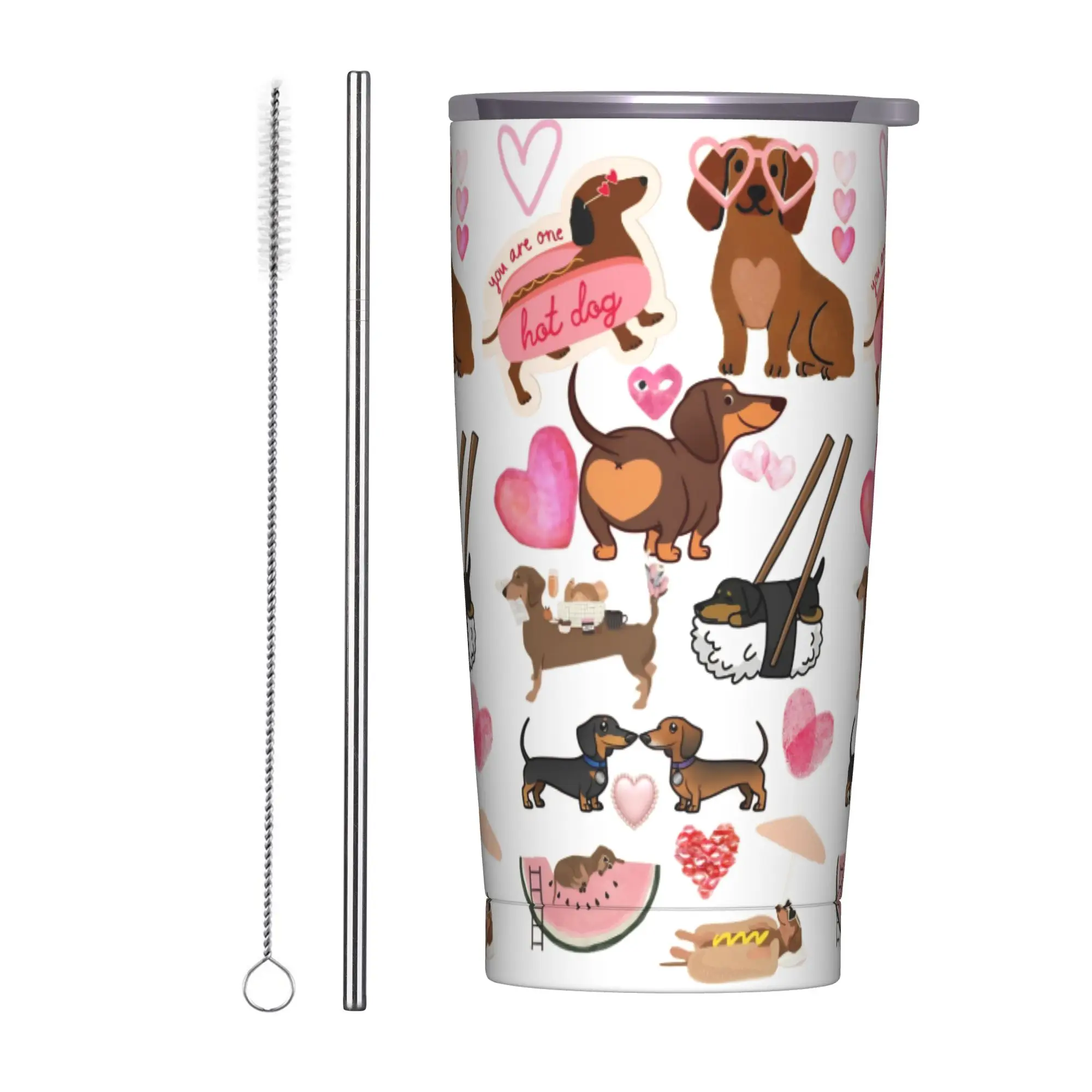 

Dachshund Insulated Tumbler with Straws Lid Dogs Animal Valentine's Day Stainless Steel Coffee Mugs Home Car Bottle Cups, 20oz
