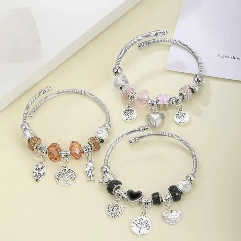 Handmade DIY Beaded Bracelet for Women Men Stainless Steel Copper Alloy Rhinestone Multi Element Fashion Jewelry