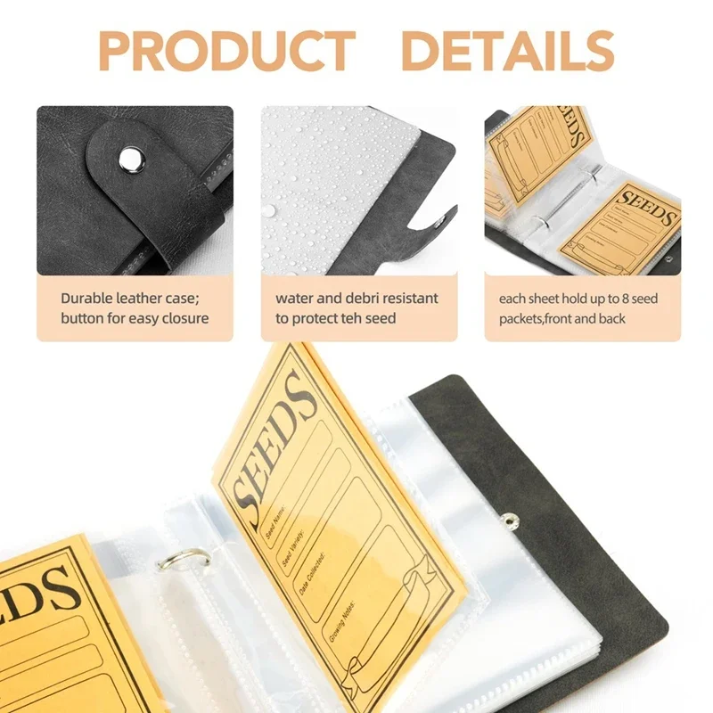 50-Pocket Seed Storage Organizer Binder with Sealed Seed Envelopes & Seed Packets H3414