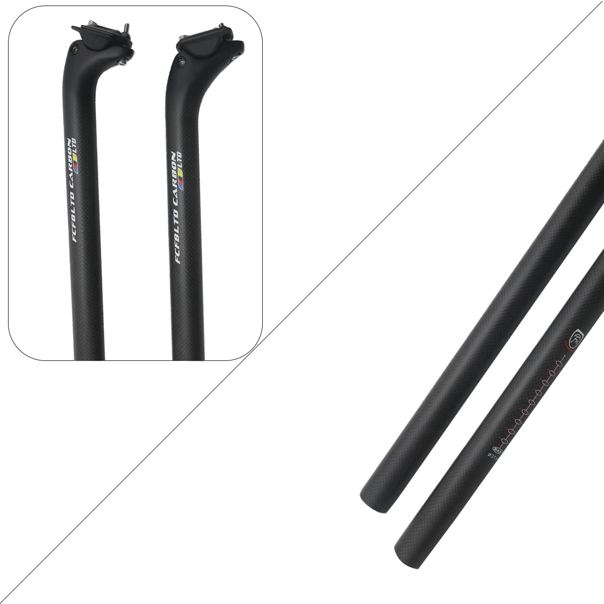 FCFB Carbonfaser-Sattelstütze 600/650 mm extra lang, Fahrrad-Sattelstütze mit Rückwärts- und Vorwärtsversatz für Rennräder – Detail 5