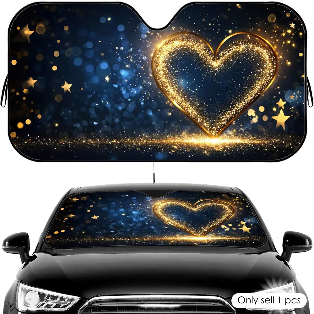 Sparkling Heart Glitter Star Sun Visor Foldable Universal Car Windshield Sun Shade UV Protection Heat Insulation Foldable Cover