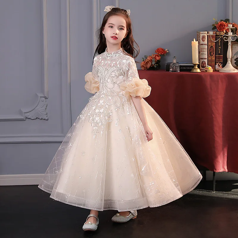 Little Girls Communion Tulle Sequin Dress Flower Girls Bridesmaid Wedding Dreses Teen Girls Very Elegant Evening Party Gown