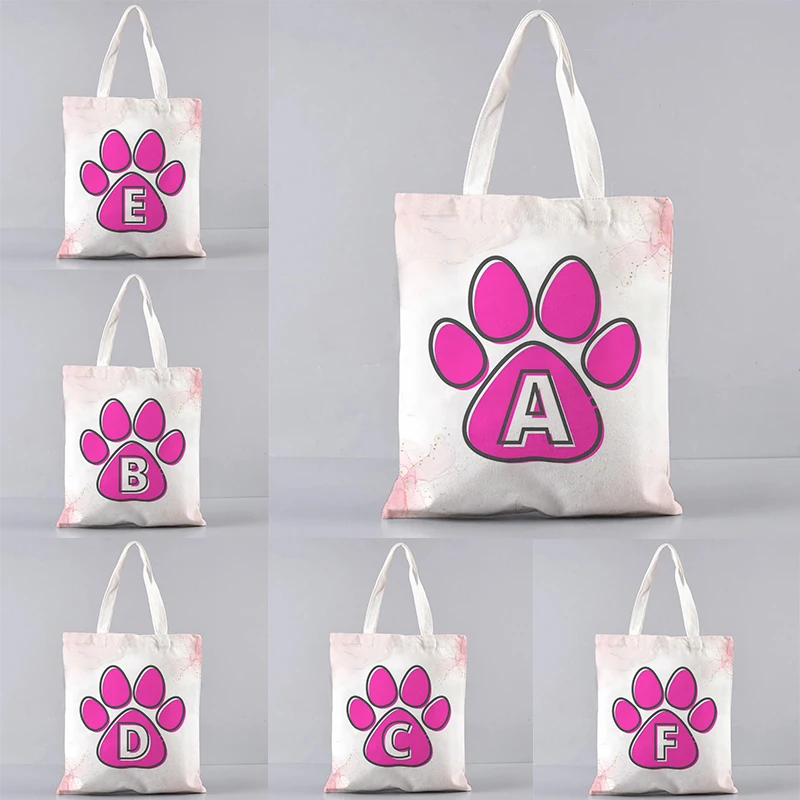 

Cat Claw A-Z Initials Cute Shoulder Bags New Large Capacity Travel Tote Bag Fashion Handbag Lunch Box Reusable Shopping Bag Gift