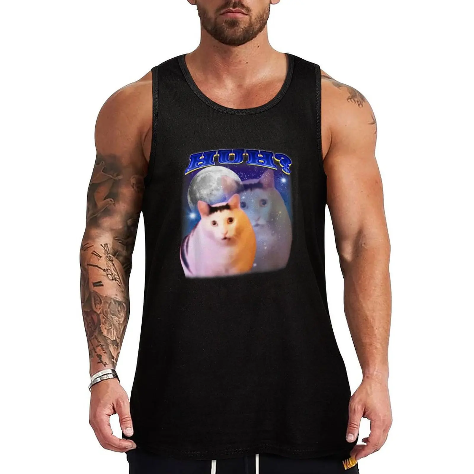 

Huh Cat Meme Funny Tank Top Art Print Tank Top Creative Graphic Sleeveless Shirt