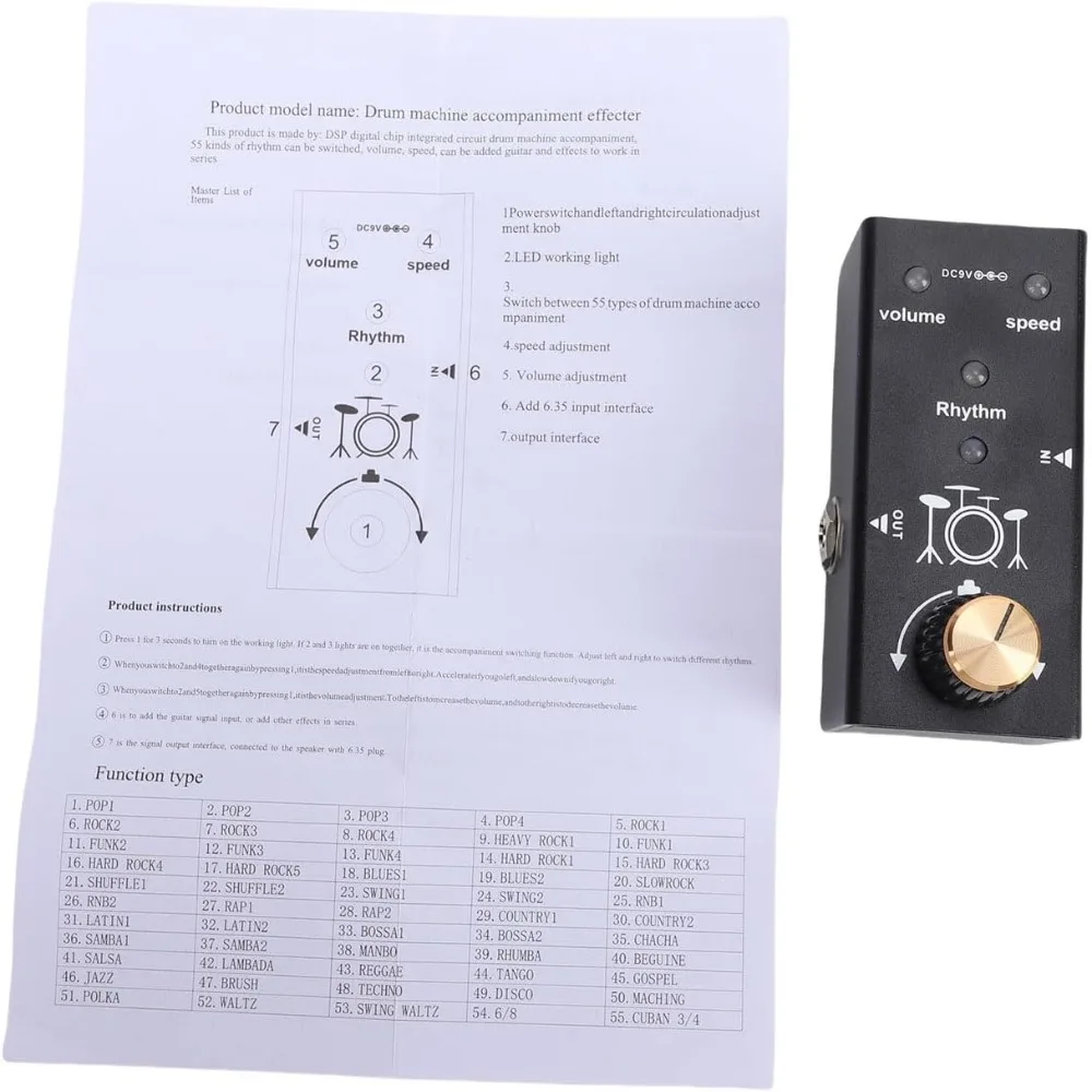 Aluminum Alloy Guitar Effect Pedal 55 Rhythm Patterns True Bypass Metal Distortion Pedal Volume Control Knobs