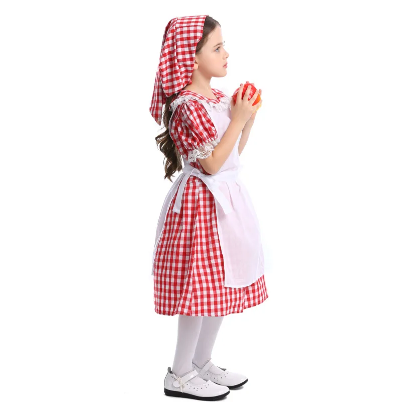 Oktoberfest Maid Waitress Costume for Children, Farmer Woman, Countrywoman, Cosplay, Carnaval, Purim, Masquerade Party Dress, Meninas, Crianças