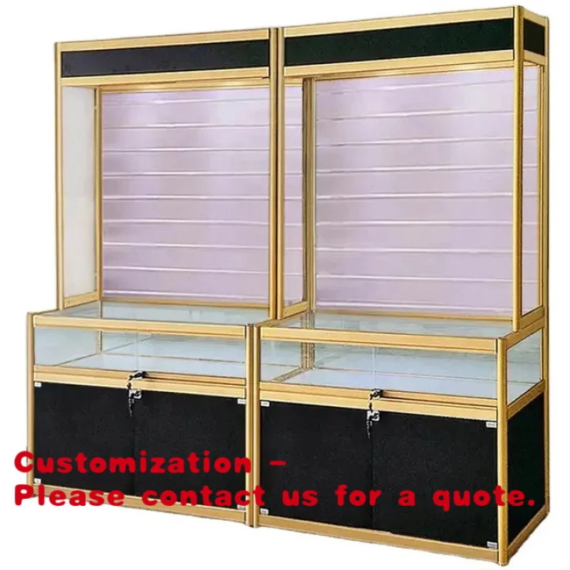 

Customize.Boutique L-shaped High-End Aluminum Temper Glass Sliding Door Lockable Fashional Slot Plate Display Cabinet Slat Wall
