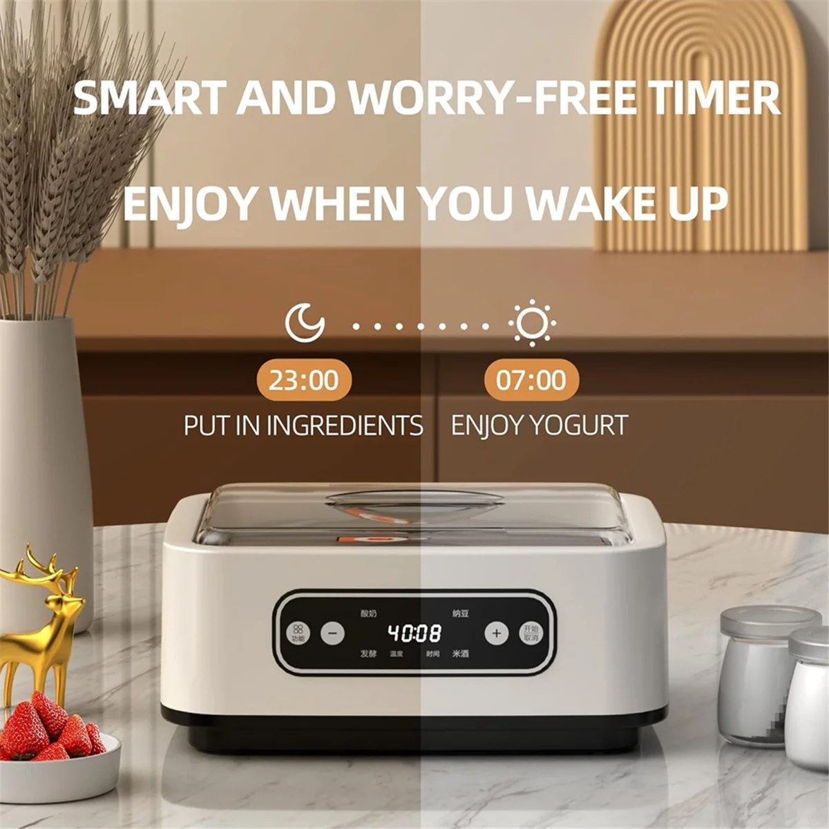 

Yogurt Maker with Temperature Control,Automatic Yogurt Maker Machine 36 Hours Adjustable Time Incubator,1.6L EU Plug
