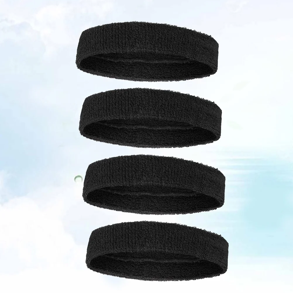 4 Pcs Head Band Cototn Hairband Tennis Headband Badminton 18*5 Cm Yoga Headbands Black Sweat Absorbing Sports