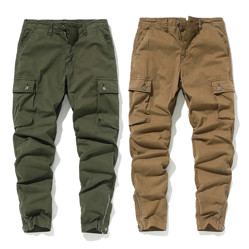 

Men's Summer Thin Straight Leg Zipper Work Trousers Outdoor Casual Pants Long Trousers Multi-ket Slim Fit Faionable