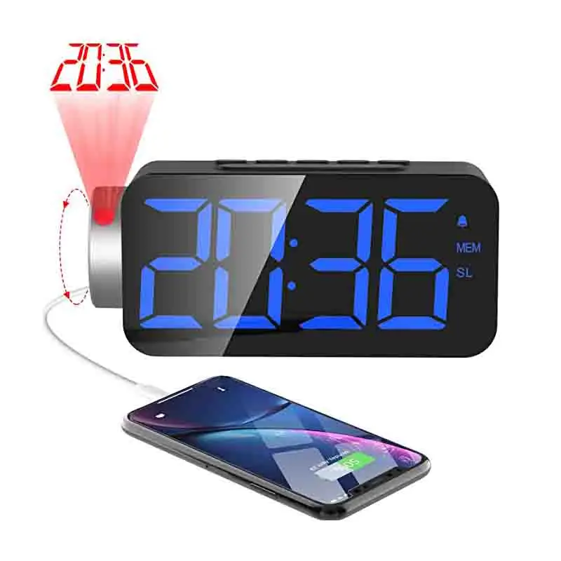 Screen Digital LED FM Radio Time Projection  Clock with Phone Charging Port