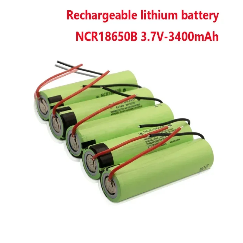 New 18650 3.7V NCR18650B 3400mAH Battery Original Lithium Rechargeable Batteries  with Cable for Flashlight Electric Toys LED