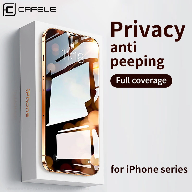 CAFELE Dustproof Privacy Glass Screen Protector Full Cover Waterproof Anti Spy Peep Tempered Film for IPhone 14 Pro Plus Promax