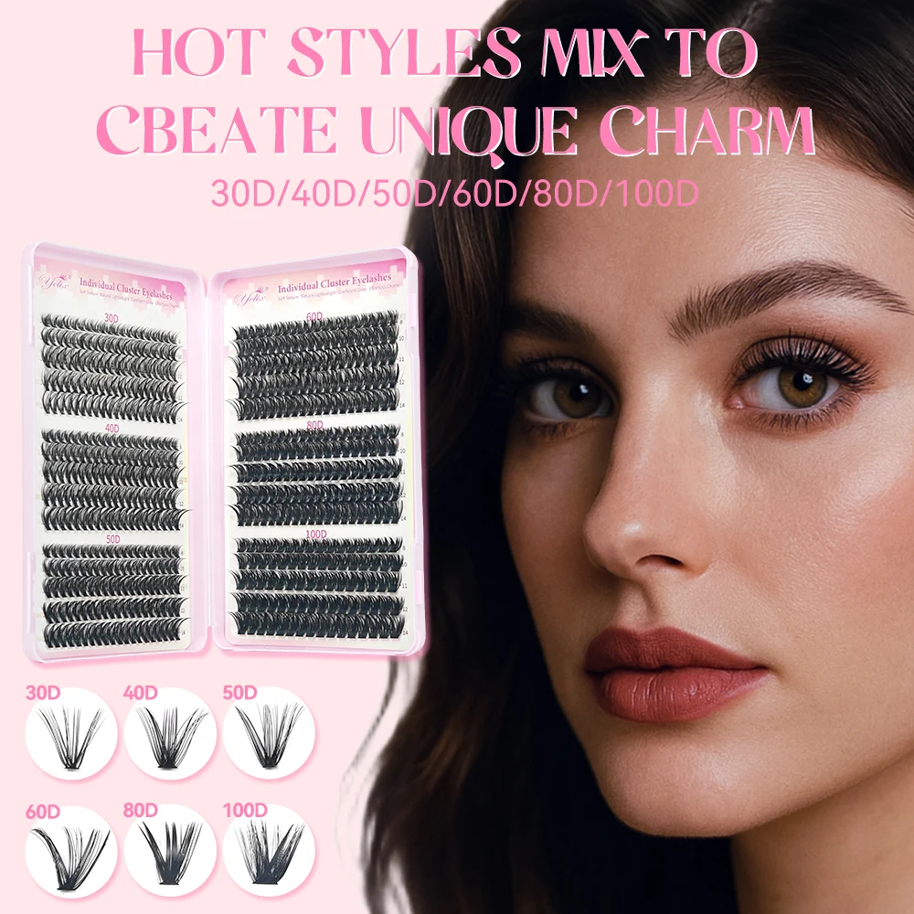 Yelix Large Capacity Cluster Lashes Book Various Styles Lightweight Fluffy Eyelashes Cluster Mixed Length Volume Fan Lashes