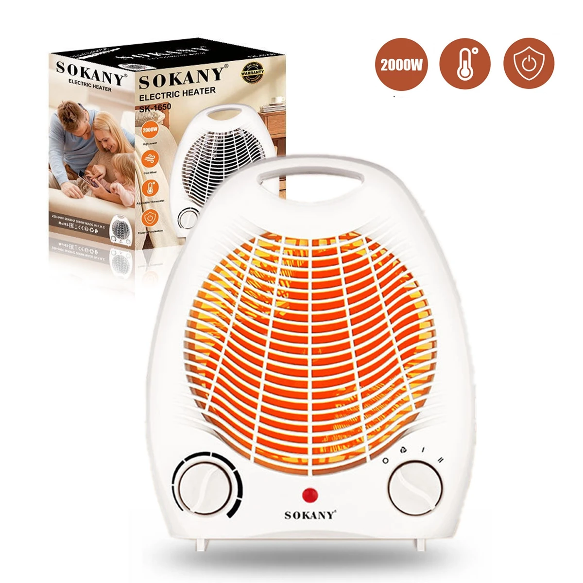 

2000W Electric Heater Portable Fan Cool Warm Air 2 Modes Adjustable Warmer Machine for Home Office Room Winter 220V Protection