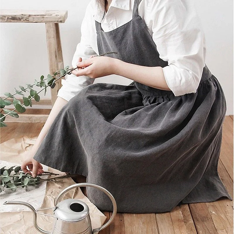 Nordic Women Lady Skirt Style Collect Waist Cute Dress Restaurant Coffee Shop Home Kitchen For Cooking Cotton Apron 3 Colour