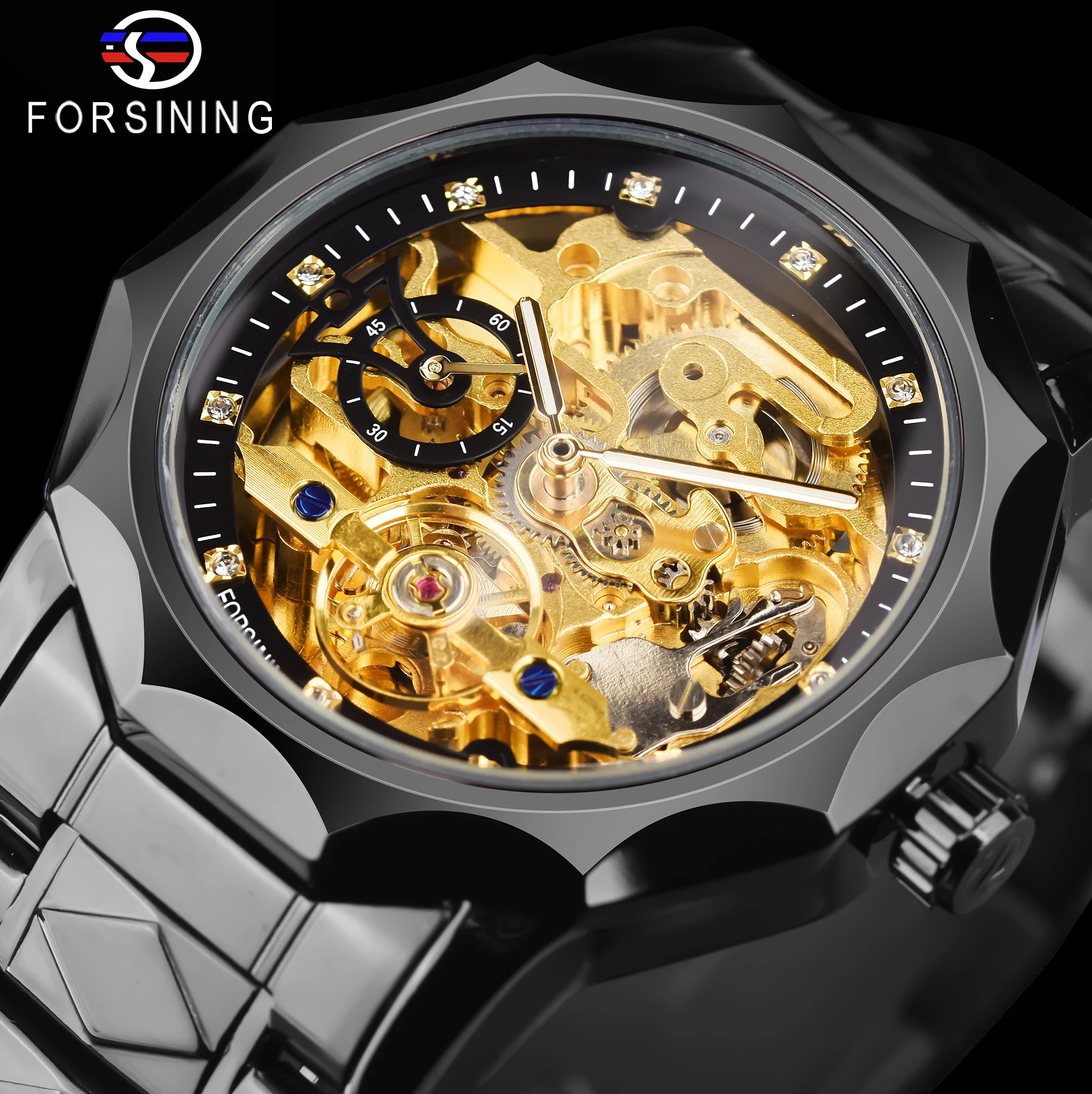 

Forsining 2022 Mechanical Wristwatch Men's Tourbillion Design Automatic Skeleton Wrist Watch Waterproof Fashion Diamond Luminous