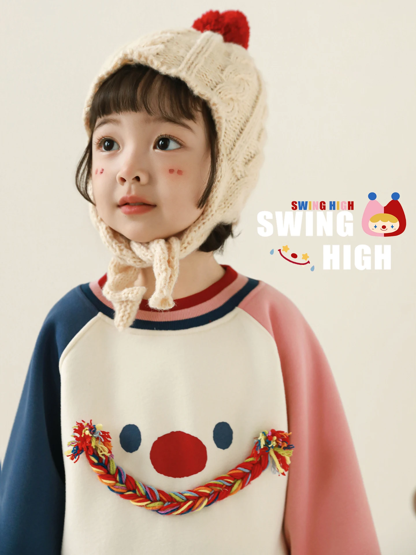 Girls Winter Hoodie 2025 Circus Clown Color Block Fleece Lined Thickened Thermal Casual Everyday Festive Top 1-7 Years