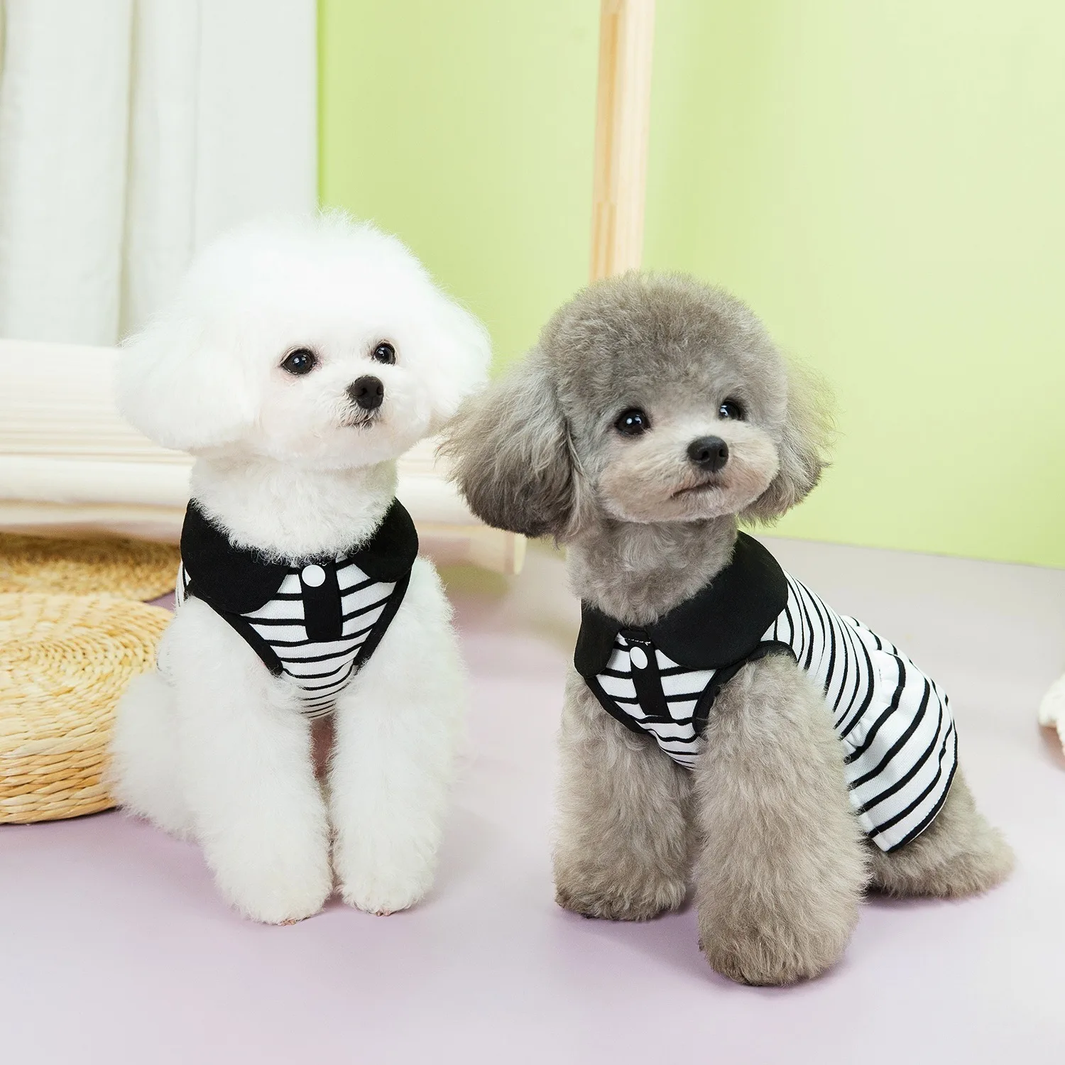 Pet Couple Dress Summer Striped T-Shirt Breathable Dog Clothes Cat Puppy Skirt Boomerang Pretty Princess Skirt