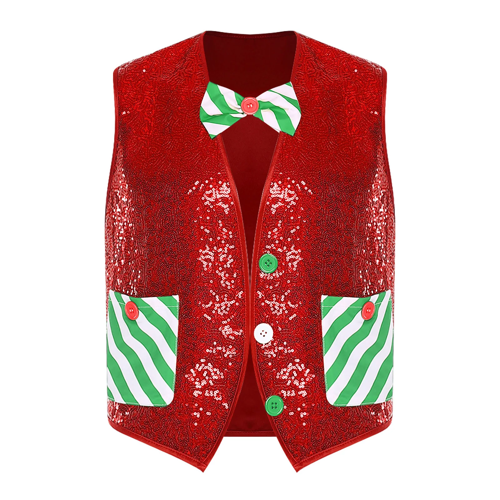 เสื้อกั๊กปักเลื่อมสำหรับผู้ชาย ชุดคอสเพลย์เอลฟ์ ชุดเต้นรำคริสต์มาส ชุดซานต้า พร้อมโบว์ไท เสื้อกั๊กทักซิโด้สำหรับงานปาร์ตี้