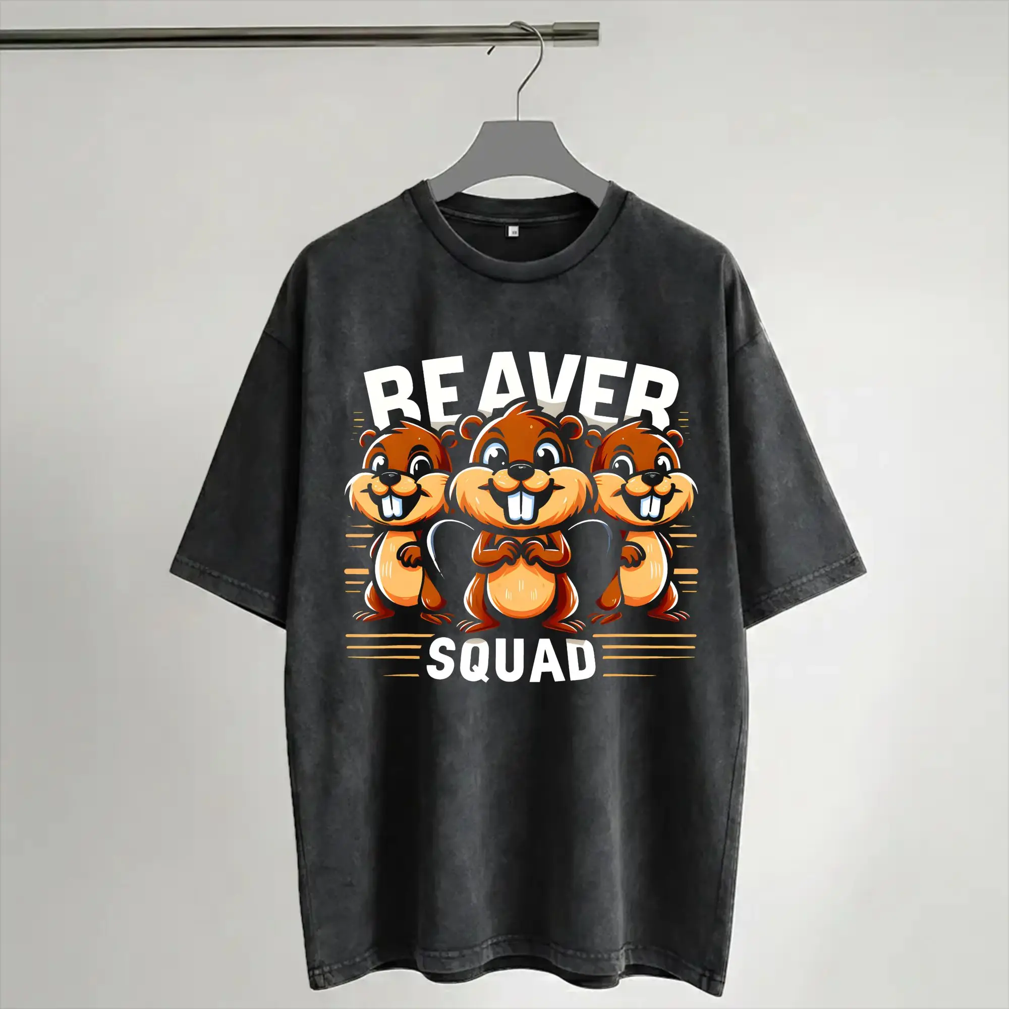 Harajuku Washed Shirt Beaver Squad Three Beaver Funny Friends Teammates Merch Vintage T Shirt Oversize  Streetwear