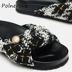 Twist Pin Pearl Slippers Mixed Color Round Toe Thick Soled Slip On Slingback Elegant Shoes Summer Outdoor Luxury Ladies Shoes