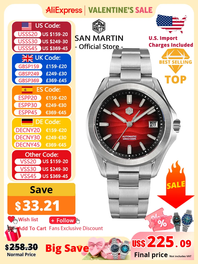 

San Martin Новые часы Gada 39 мм с текстурой пустыни Мужские деловые часы NH35 Автоматические механические сапфировые водонепроницаемые 100 м светящиеся SN0129