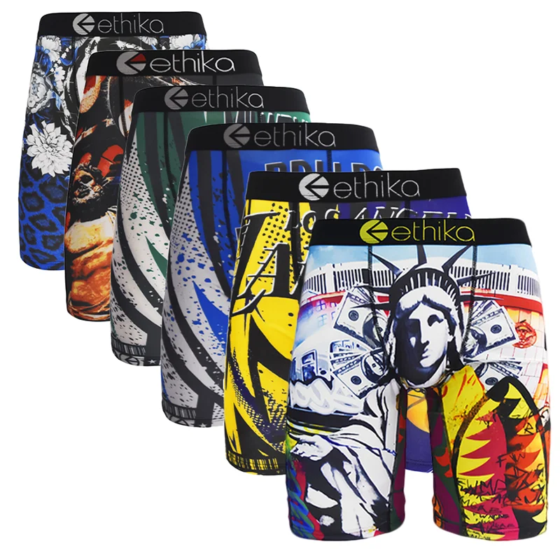 

6 шт. ETHIKA Мужское нижнее белье, трусы-боксеры, спортивные и боксеры, сексуальные дышащие шорты, большие размеры S-3XL