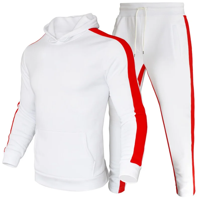 Casual autumn and winter long-sleeved men's 2-piece sports suit color block striped breathable sports suit