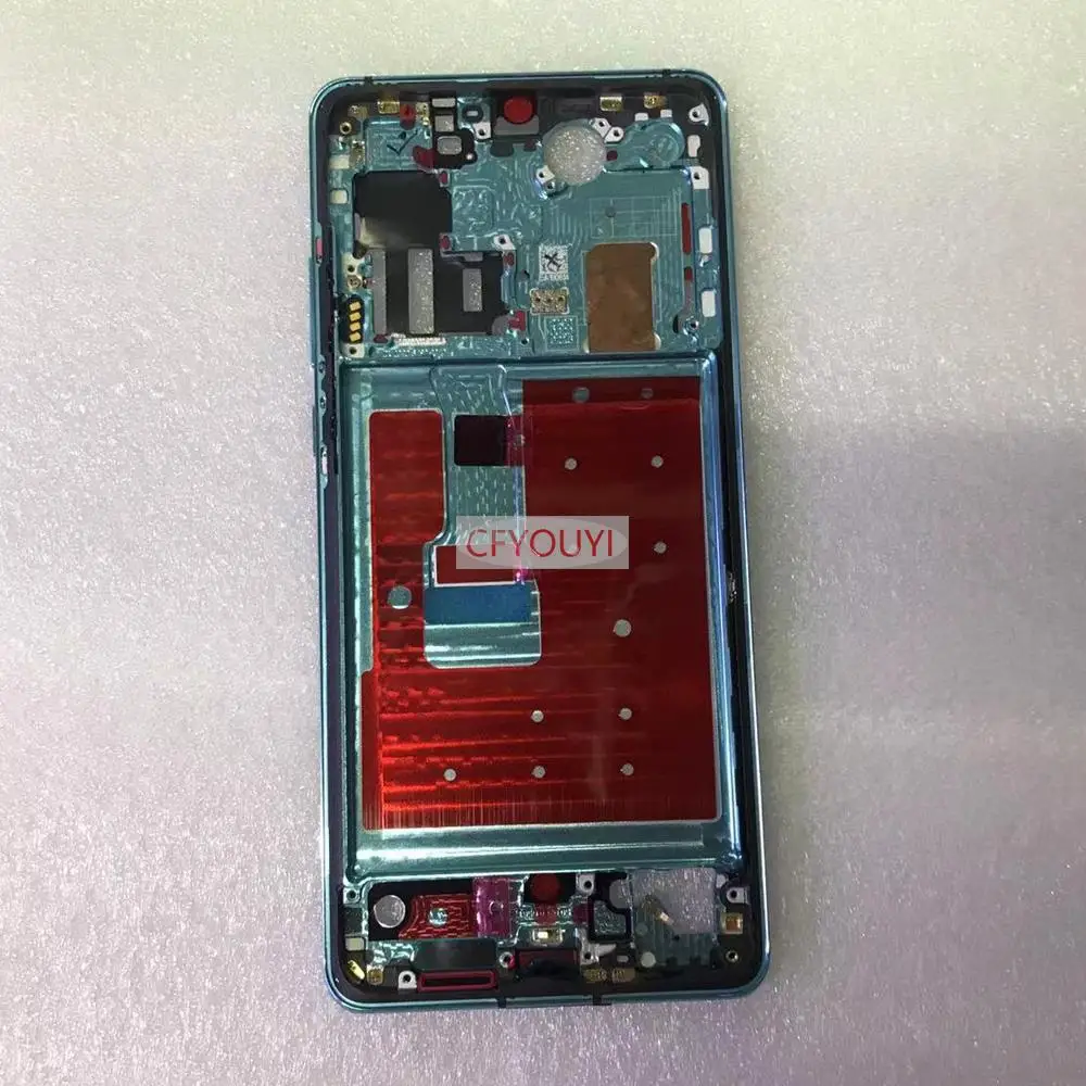 For Huawei P30 Pro Front Housing LCD Frame Bezel Plate with Side Keys - Black Blue Aurora Color