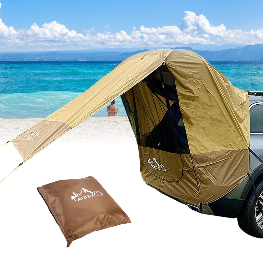 

Portable Brown Camping Car Tail Tent SUV Awning Shelter Rear Sunshade Canopy